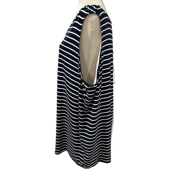 CJ Banks Navy and White Stripe Short Sleeve Lace Up Back Top Size 2X EUC - Picture 3 of 5